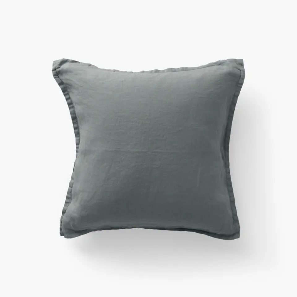 Carré Blanc Housse de coussin lin lavé Songe kaki cendré| Housses De Coussin