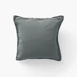 Carré Blanc Housse de coussin lin lavé Songe kaki cendré| Housses De Coussin