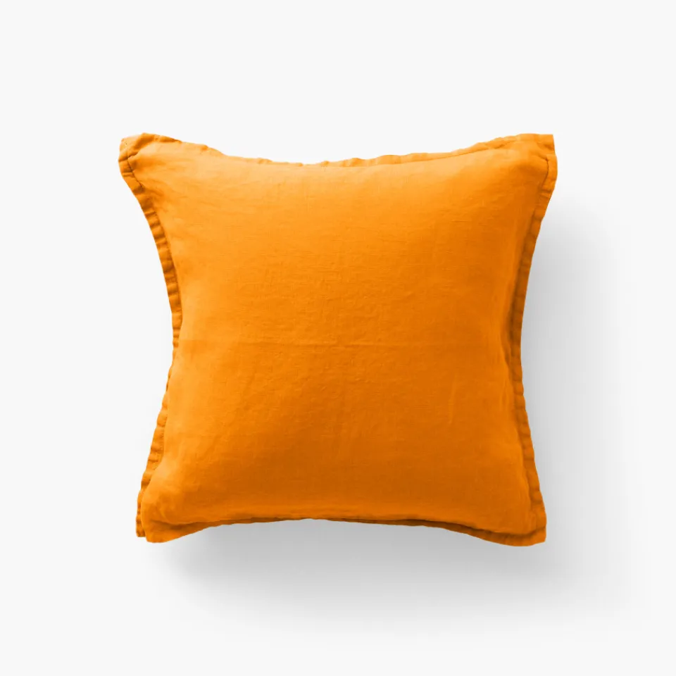 Carré Blanc Housse de coussin lin lavé Songe curcuma| Housses De Coussin