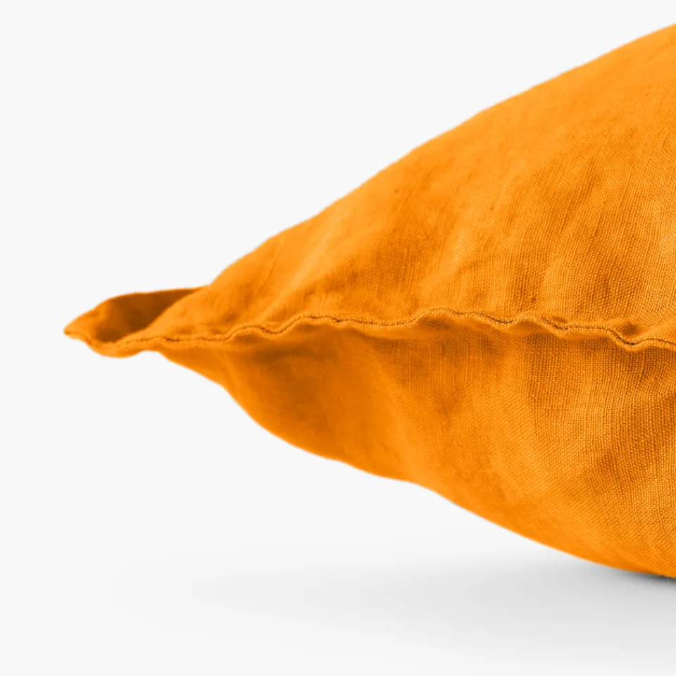 Carré Blanc Housse de coussin lin lavé Songe curcuma| Housses De Coussin
