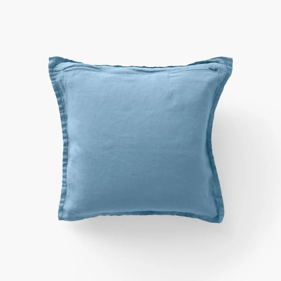 Carré Blanc Housse de coussin lin lavé Songe bleu baltique| Housses De Coussin