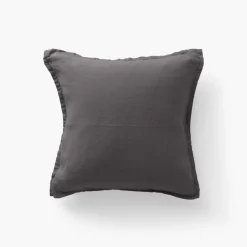 Carré Blanc Housse de coussin lin lavé Songe charbon| Housses De Coussin
