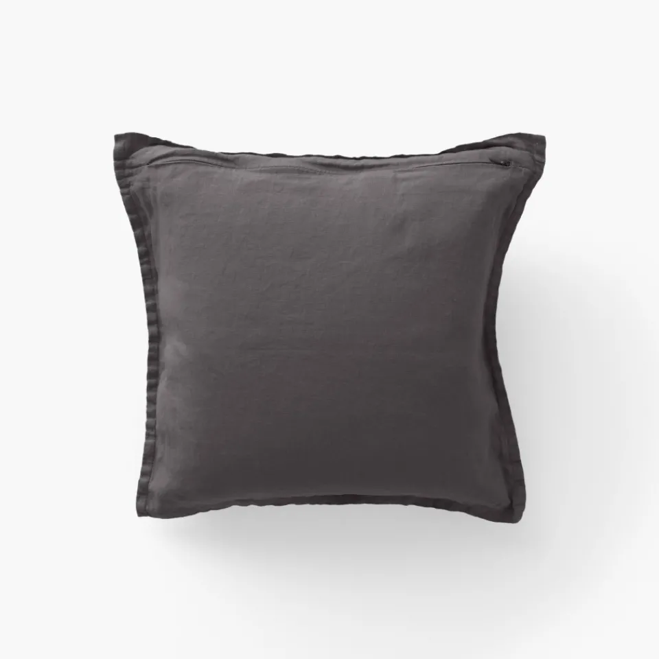 Carré Blanc Housse de coussin lin lavé Songe charbon| Housses De Coussin