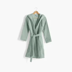 Carré Blanc Peignoir ado fille coton moelleux Julia eucalyptus|Enfant Peignoirs 10 Ans - 16 Ans