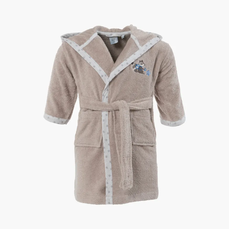 Carré Blanc Peignoir bébé coton biologique à capuche Devine lin|Enfant Peignoirs 12 Mois - 10 Ans
