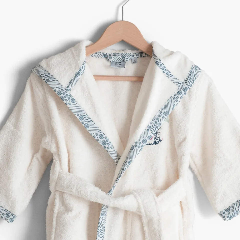 Carré Blanc Peignoir enfant coton bio à capuche Dandine ivoire|Enfant Peignoirs 12 Mois - 10 Ans