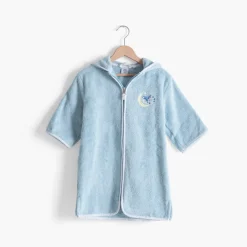Carré Blanc Peignoir enfant coton bio à capuche zippé Illumine bleu polaire|Enfant Peignoirs 12 Mois - 10 Ans