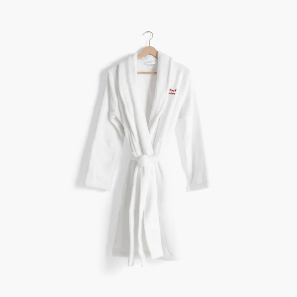 Carré Blanc Peignoir femme coton col châle Amours blanc|Femme Peignoirs Femme