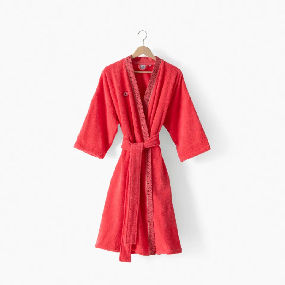 Carré Blanc Peignoir femme coton col kimono Rosella coquelicot|Femme Coffrets Cadeaux|Peignoirs Femme