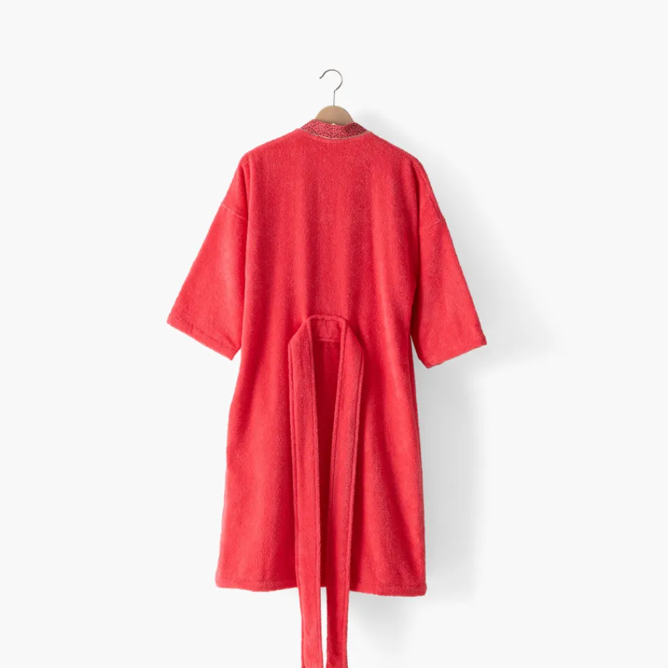 Carré Blanc Peignoir femme coton col kimono Rosella coquelicot|Femme Coffrets Cadeaux|Peignoirs Femme