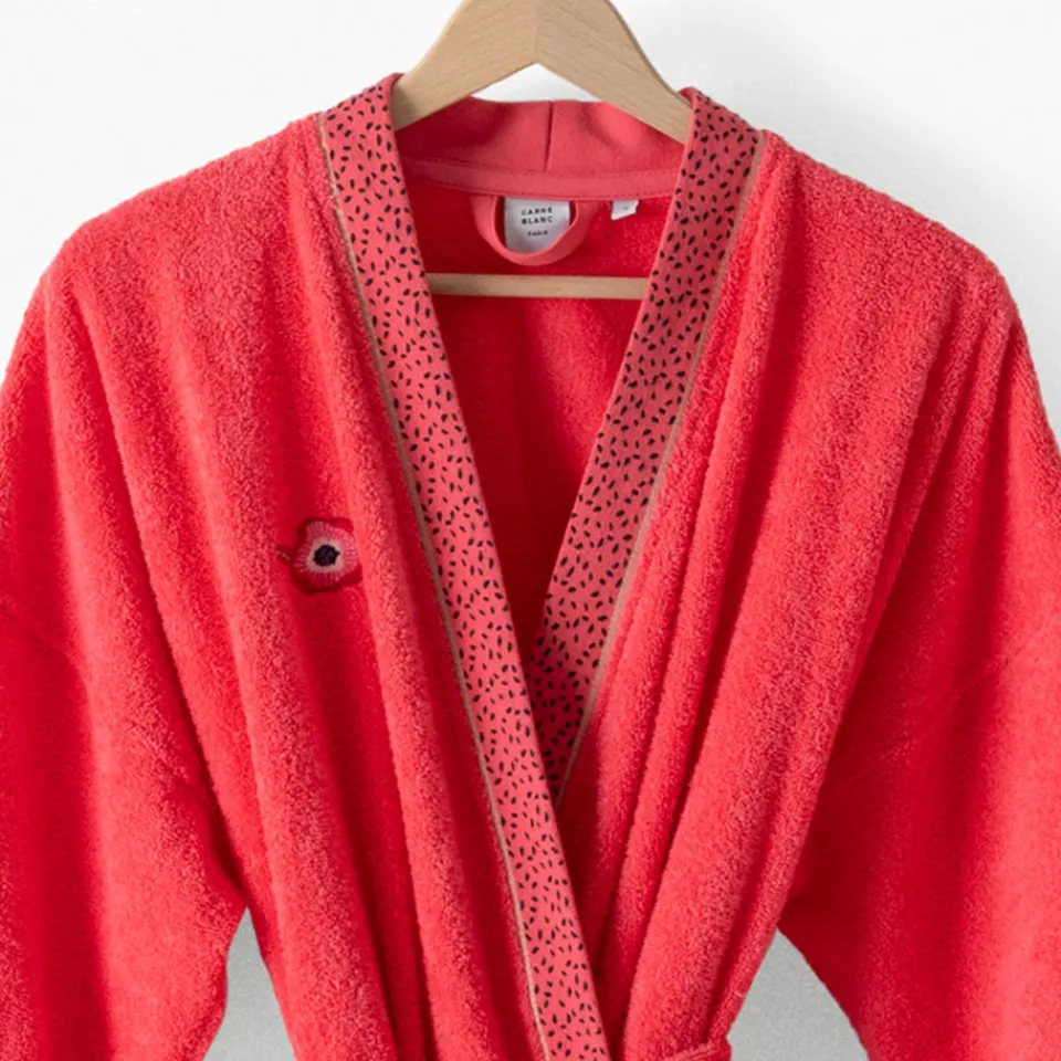 Carré Blanc Peignoir femme coton col kimono Rosella coquelicot|Femme Coffrets Cadeaux|Peignoirs Femme