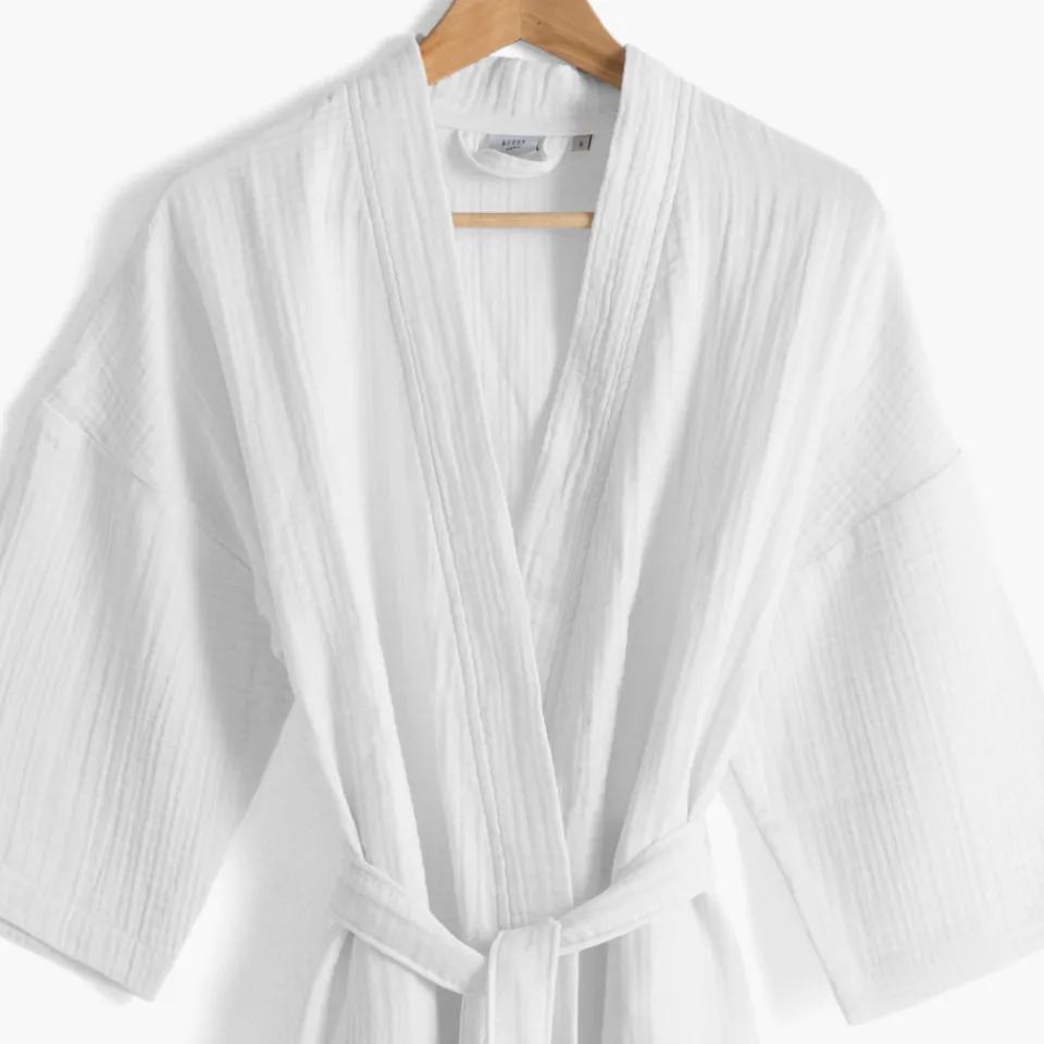 Carré Blanc Peignoir femme gaze de coton biologique Naturelle blanc|Femme Peignoirs Femme