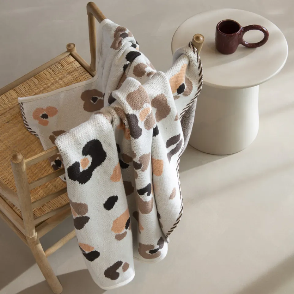 Carré Blanc Plaid coton maille jacquard Ysée ivoire|Femme Coffrets Cadeaux