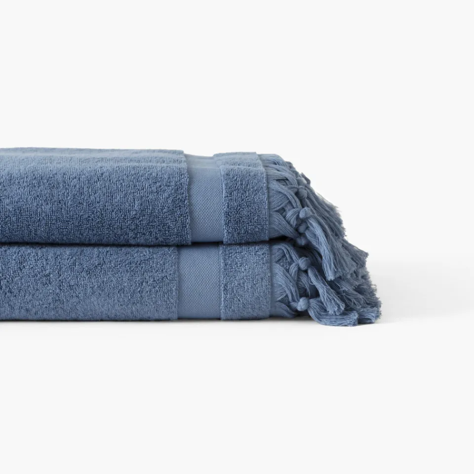 Carré Blanc Serviette de toilette bouclette de coton Madeleine indigo| Serviettes De Toilette