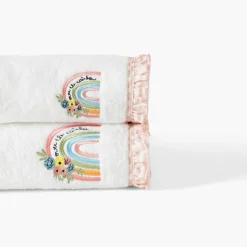 Carré Blanc Serviette de toilette brodée coton bio Rêve d'or blanc|Enfant Serviettes De Toilette