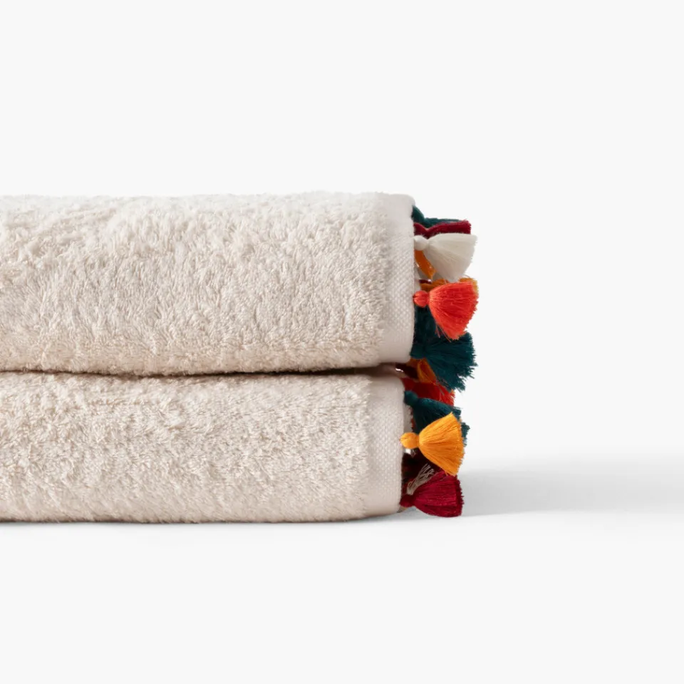 Carré Blanc Serviette de toilette coton Eclats naturel| Serviettes De Toilette