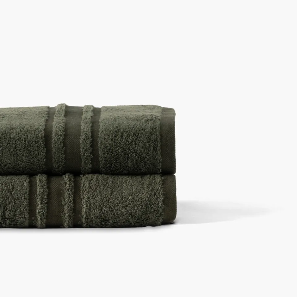 Carré Blanc Serviette de toilette coton Lola II vert kaki| Serviettes De Toilette