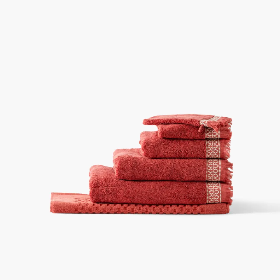 Carré Blanc Serviette de toilette coton Villasol terracotta| Serviettes De Toilette