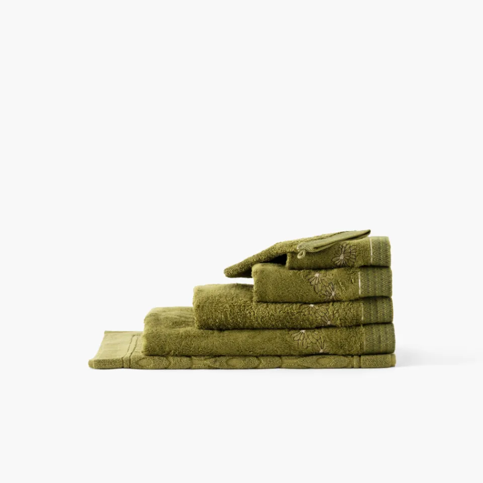 Carré Blanc Serviette de toilette coton et viscose de bambou Silvalys vert mousse| Serviettes De Toilette