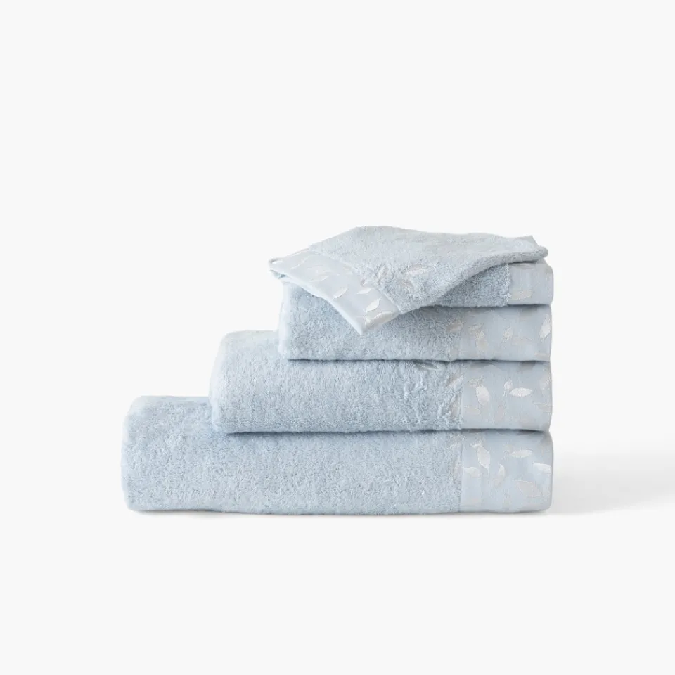 Carré Blanc Serviette de toilette coton et viscose de bambou Equinoxe bleu givre| Serviettes De Toilette