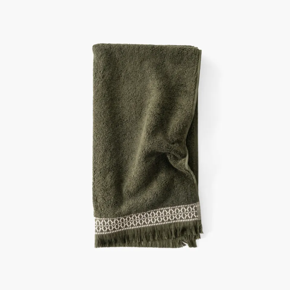 Carré Blanc Serviette de toilette coton Villasol vert kaki| Serviettes De Toilette