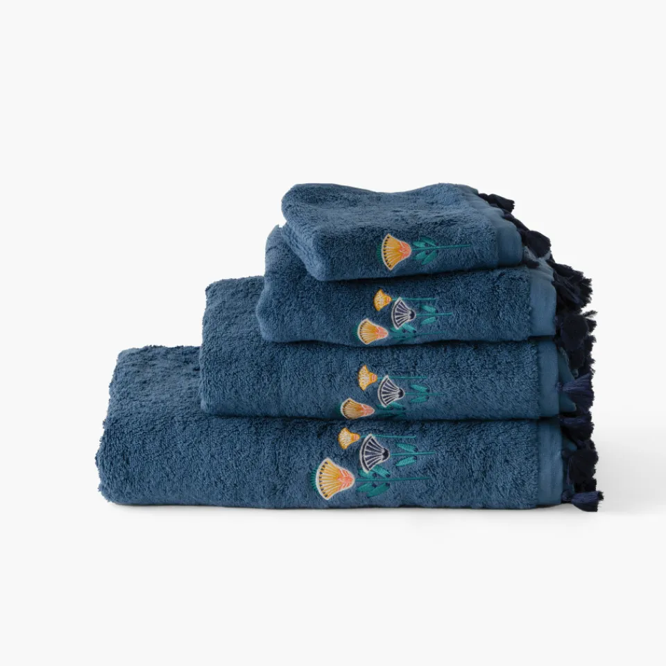 Carré Blanc Serviette de toilette coton Papyrus bleu d'Egypte| Serviettes De Toilette