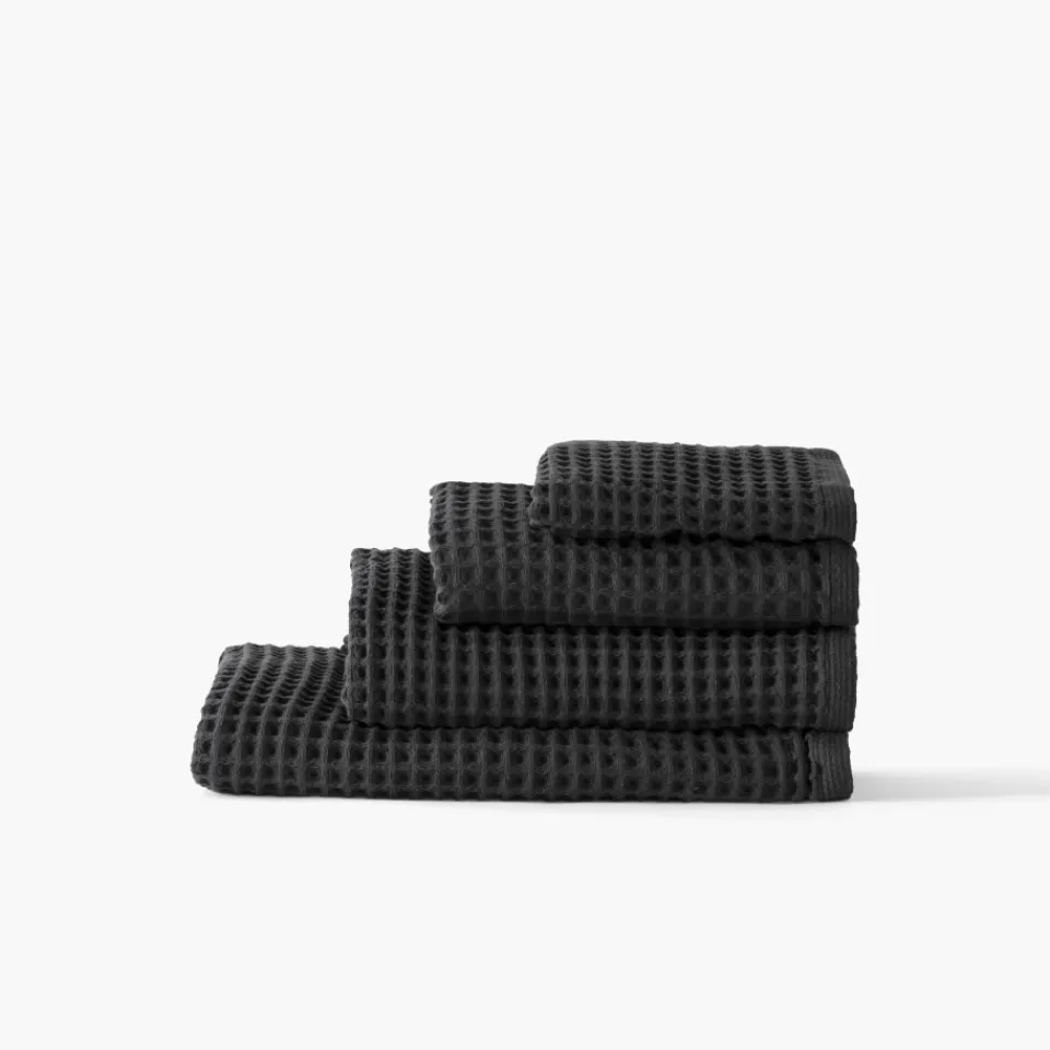 Carré Blanc Serviette de toilette coton bio Quadro charbon| Serviettes De Toilette