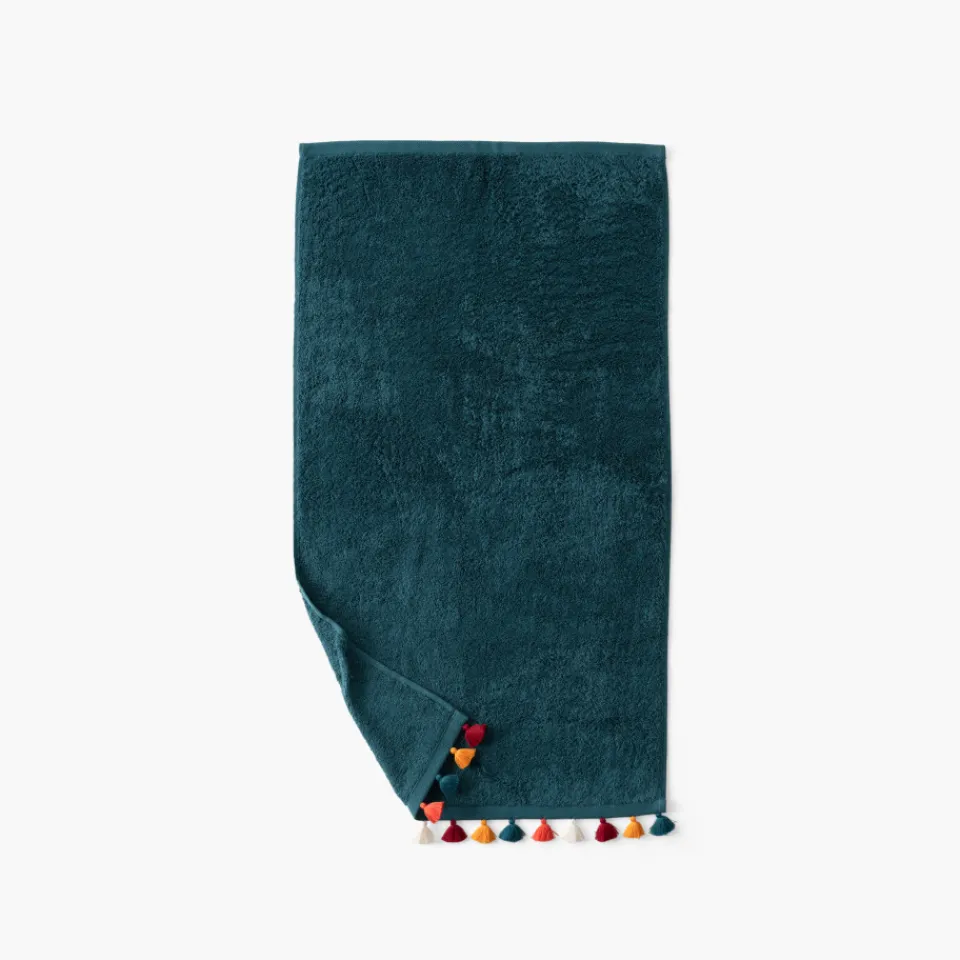 Carré Blanc Serviette de toilette coton Eclats bleu pétrole| Serviettes De Toilette