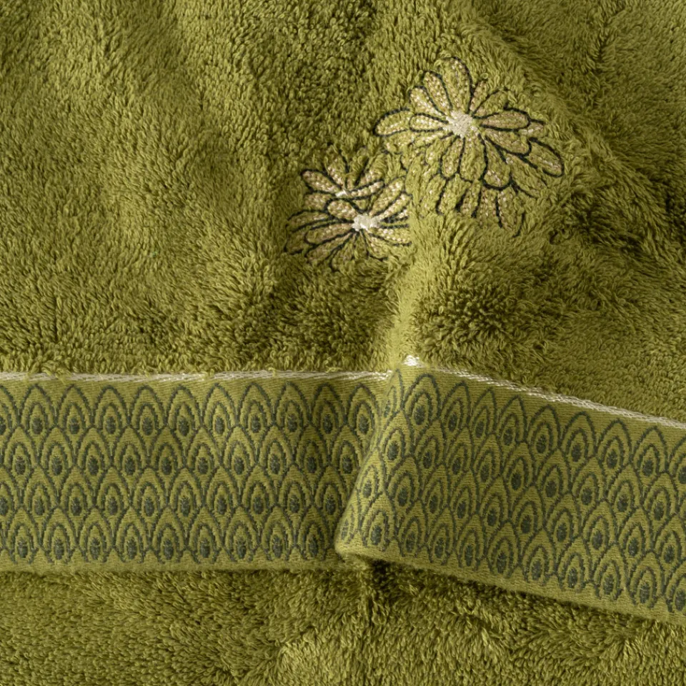 Carré Blanc Serviette invité coton et viscose de bambou Silvalys vert mousse| Serviettes Invité