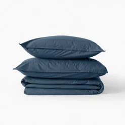 Carré Blanc Taie d'oreiller carrée coton Neo Bleu prusse| Taies D’oreiller