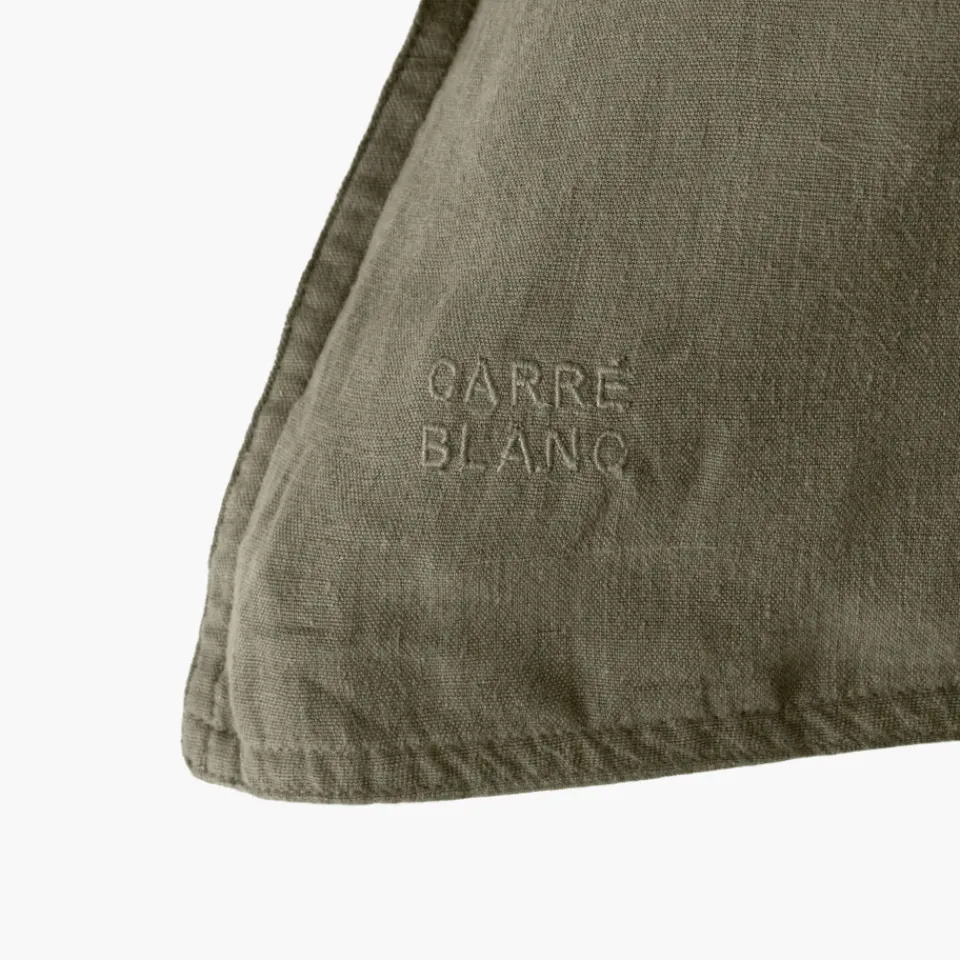 Carré Blanc Taie d'oreiller carrée lin et coton lavé Songe bocage| Taies D’oreiller