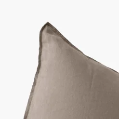 Carré Blanc Taie d'oreiller carrée lin lavé Songe taupe| Taies D’oreiller