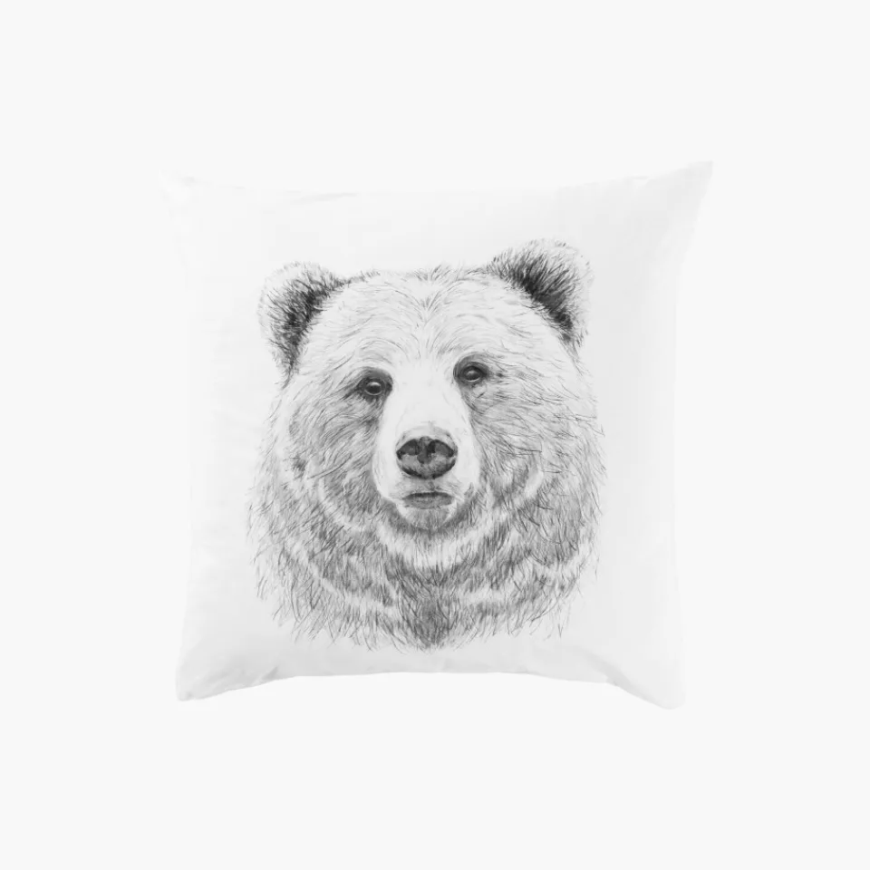 Carré Blanc Taie d'oreiller carrée réversible percale de coton Grizzli|Enfant Taies D'oreiller|Taies D’oreiller