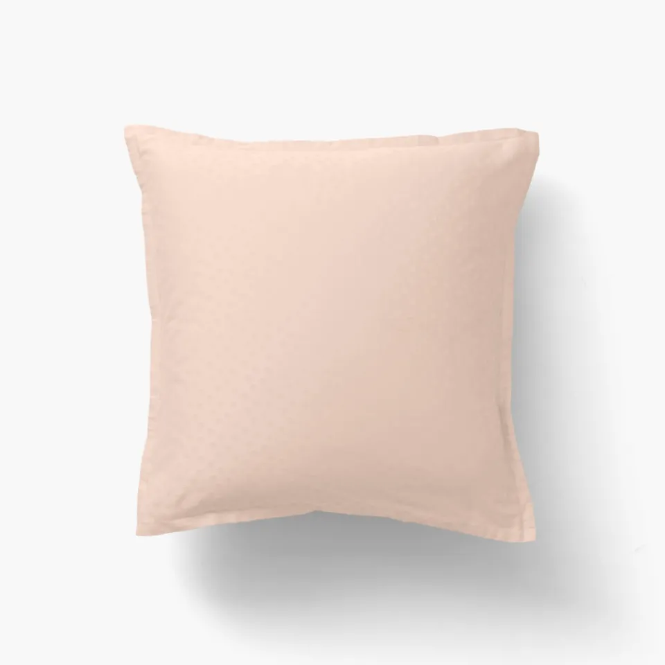 Carré Blanc Taie d'oreiller carrée satin de coton jacquard pois et rayures Prestige nacre| Taies D’oreiller