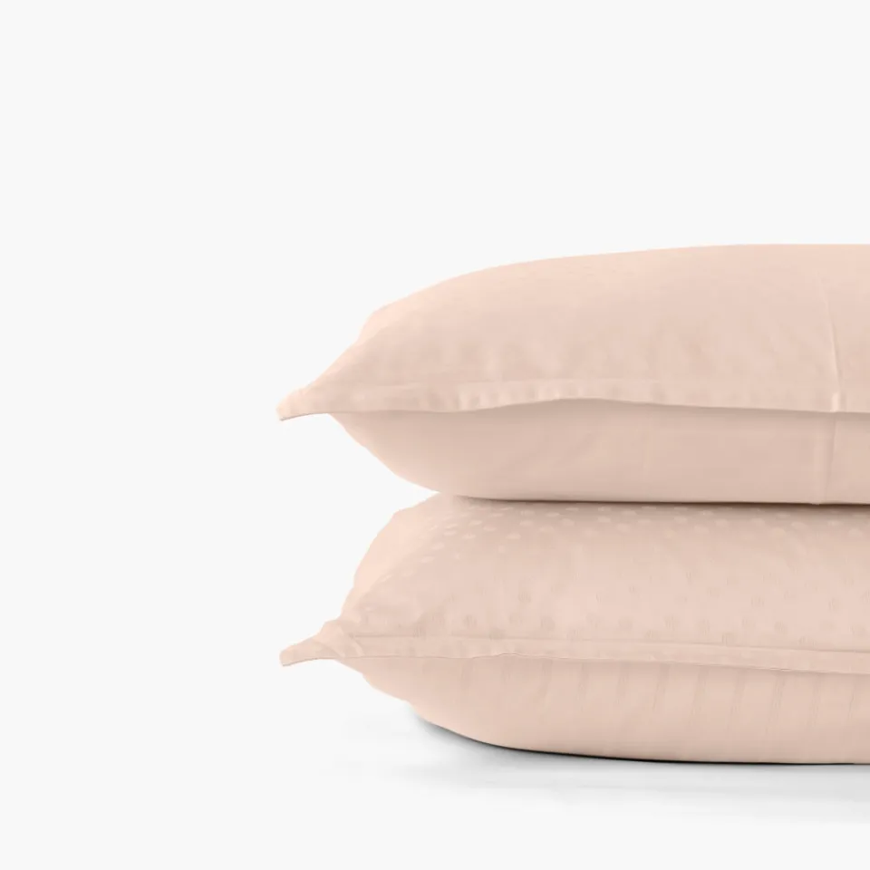 Carré Blanc Taie d'oreiller carrée satin de coton jacquard pois et rayures Prestige nacre| Taies D’oreiller