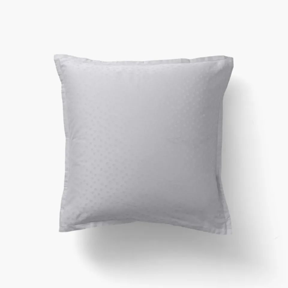 Carré Blanc Taie d'oreiller carrée satin de coton jacquard pois et rayures Prestige tourterelle| Taies D’oreiller