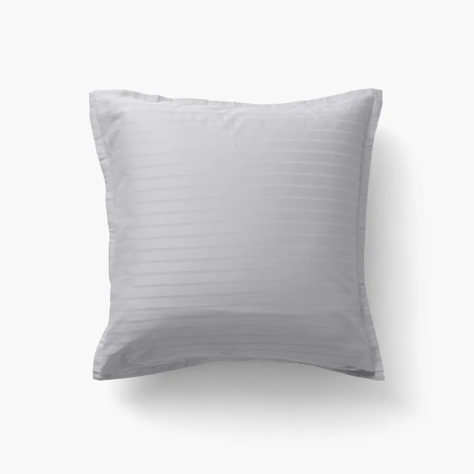 Carré Blanc Taie d'oreiller carrée satin de coton jacquard pois et rayures Prestige tourterelle| Taies D’oreiller
