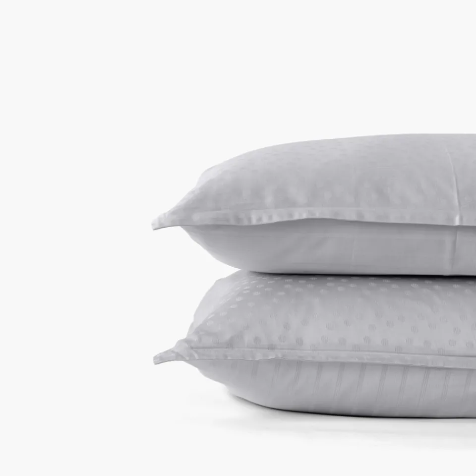Carré Blanc Taie d'oreiller carrée satin de coton jacquard pois et rayures Prestige tourterelle| Taies D’oreiller