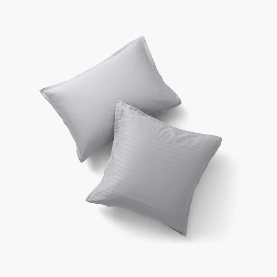 Carré Blanc Taie d'oreiller carrée satin de coton jacquard pois et rayures Prestige tourterelle| Taies D’oreiller