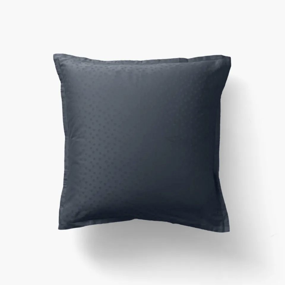 Carré Blanc Taie d'oreiller carrée satin de coton jacquard pois et rayures Prestige bleu nuit| Taies D’oreiller