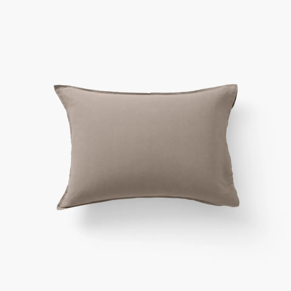 Carré Blanc Taie d'oreiller rectangulaire lin lavé Songe taupe| Taies D’oreiller