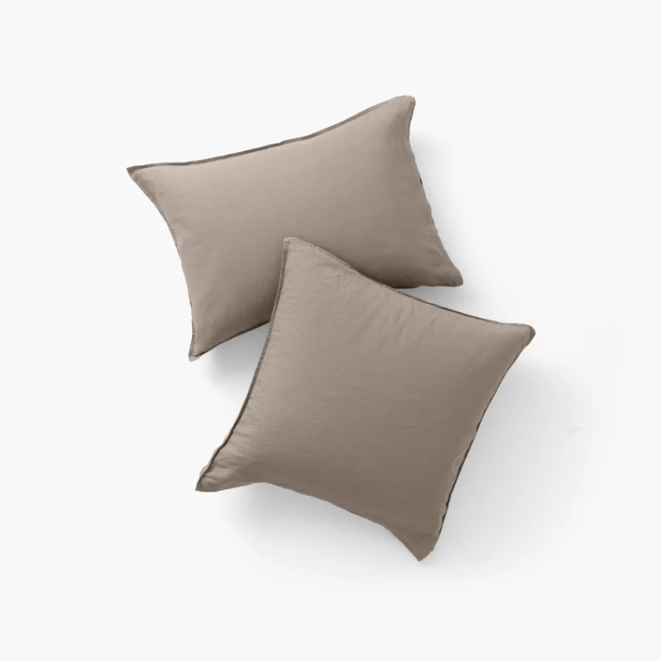 Carré Blanc Taie d'oreiller rectangulaire lin lavé Songe taupe| Taies D’oreiller
