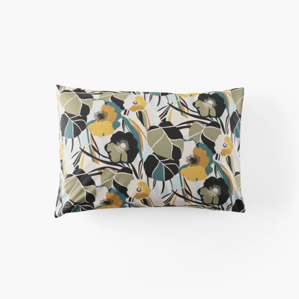 Carré Blanc Taie d'oreiller rectangulaire percale de coton Neo ficelle floral| Taies D’oreiller