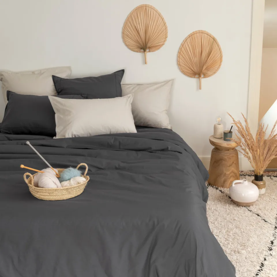 Carré Blanc Taie d'oreiller rectangulaire coton Neo anthracite| Taies D’oreiller