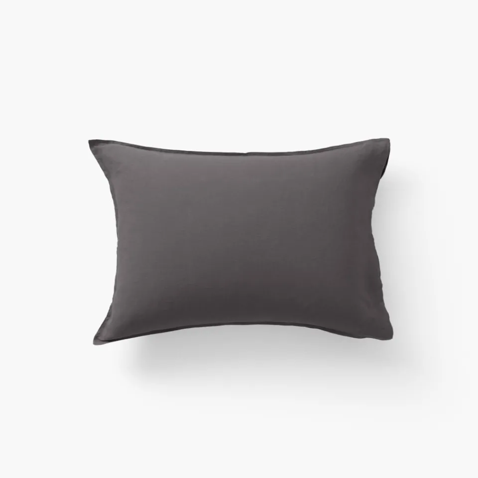 Carré Blanc Taie d'oreiller rectangulaire lin lavé Songe charbon| Taies D’oreiller