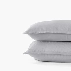 Carré Blanc Taie d'oreiller rectangulaire satin de coton jacquard pois et rayures Prestige tourterelle| Taies D’oreiller