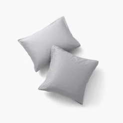 Carré Blanc Taie d'oreiller rectangulaire satin de coton jacquard pois et rayures Prestige tourterelle| Taies D’oreiller