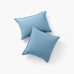 Carré Blanc Taie d'oreiller rectangulaire lin et coton lavé Songe bleu baltique| Taies D’oreiller
