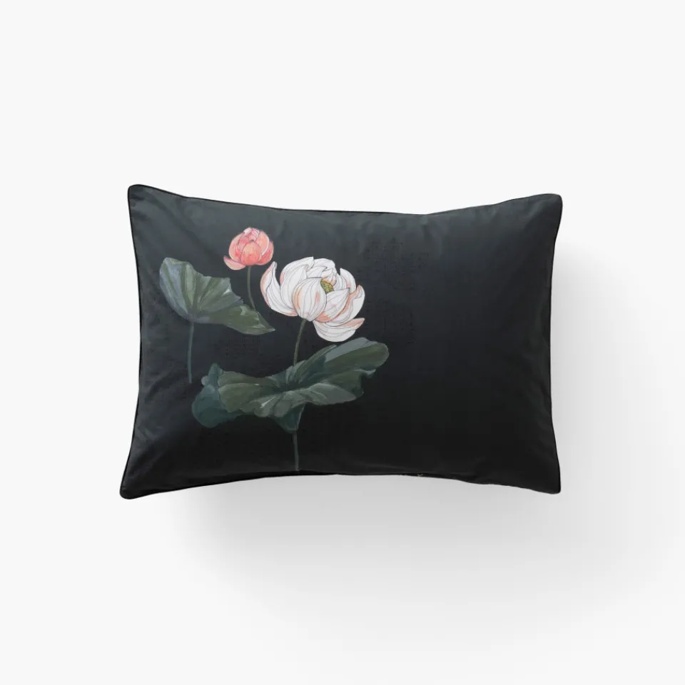 Carré Blanc Taie d'oreiller rectangulaire coton Lotus| Taies D’oreiller