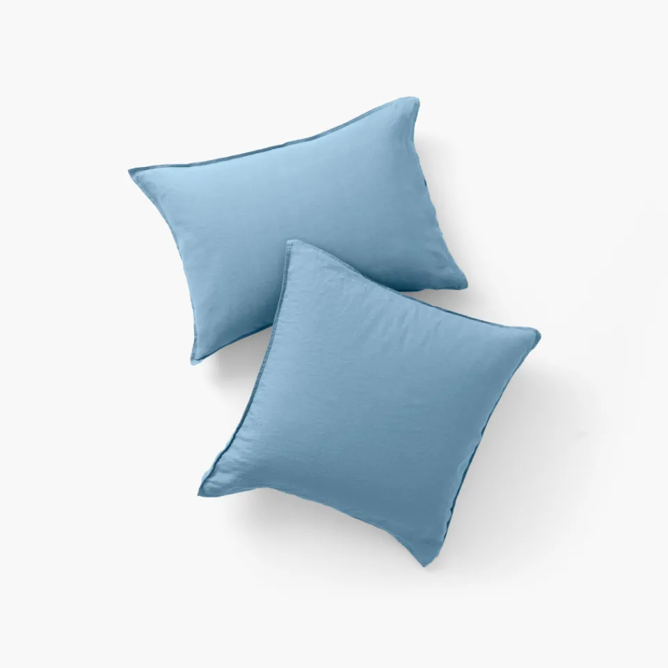 Carré Blanc Taie d'oreiller rectangulaire lin lavé Songe bleu baltique| Taies D’oreiller